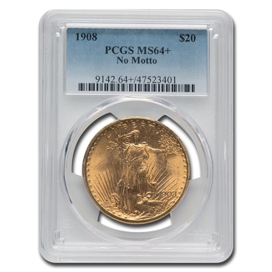 1908 $20 Saint-Gaudens Gold Double Eagle MS-64+ PCGS (No Motto) 1908 $20 Saint-Gaudens Gold Double Eagle MS-64+ PCGS (No Motto)